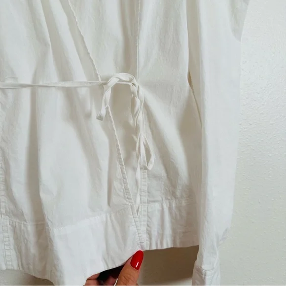 Jason Wu White Long Puff Sleeve Wrap Blouse Elegant Poplin Tailored Top - Picture 8 of 9